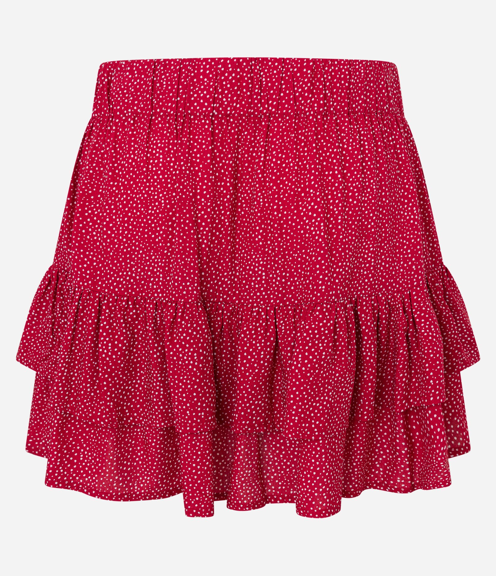 Saia Curta em Viscose Poá com Babadinhos Vermelho 7