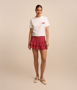 Saia Curta em Viscose Poá com Babadinhos