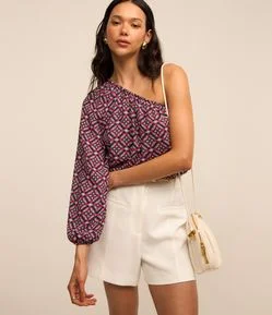 Blusa Ombro Só em Crepe com Estampa Arabescos