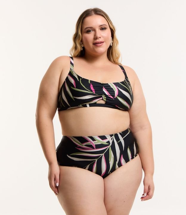 Biquíni Calcinha Hot Pants em Microfibra Leve e Estampa de Folhagem Curve & Plus Size