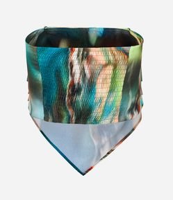 Blusa Tomara que Caia em Crepe com Barra de Ponta e Estampa Abstrata