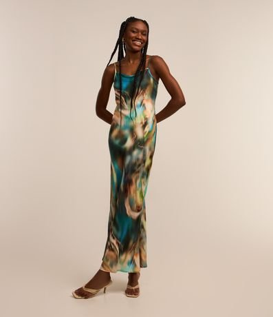 Vestido New Midi em Crepe com Alças Finas e Estampa Abstrata Menor preço em Vestido New Midi em Crepe com Alças Finas e Estampa Abstrata