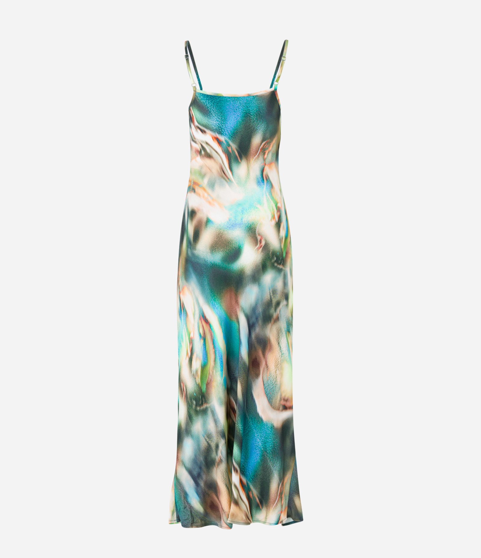 Vestido New Midi em Crepe com Alças Finas e Estampa Abstrata Verde 6