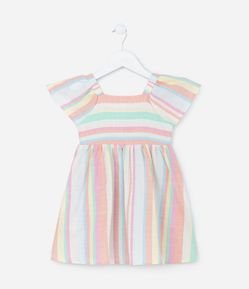 Vestido Infantil em Tricoline com Estampa de Listras - Tam 1 a 5 Anos