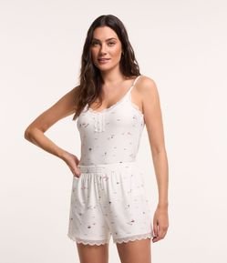 Pijama Short Doll com Estampa de Barquinhos e Renda