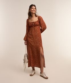 Vestido Midi em Viscose com Estampa Floral Liberty e Fenda