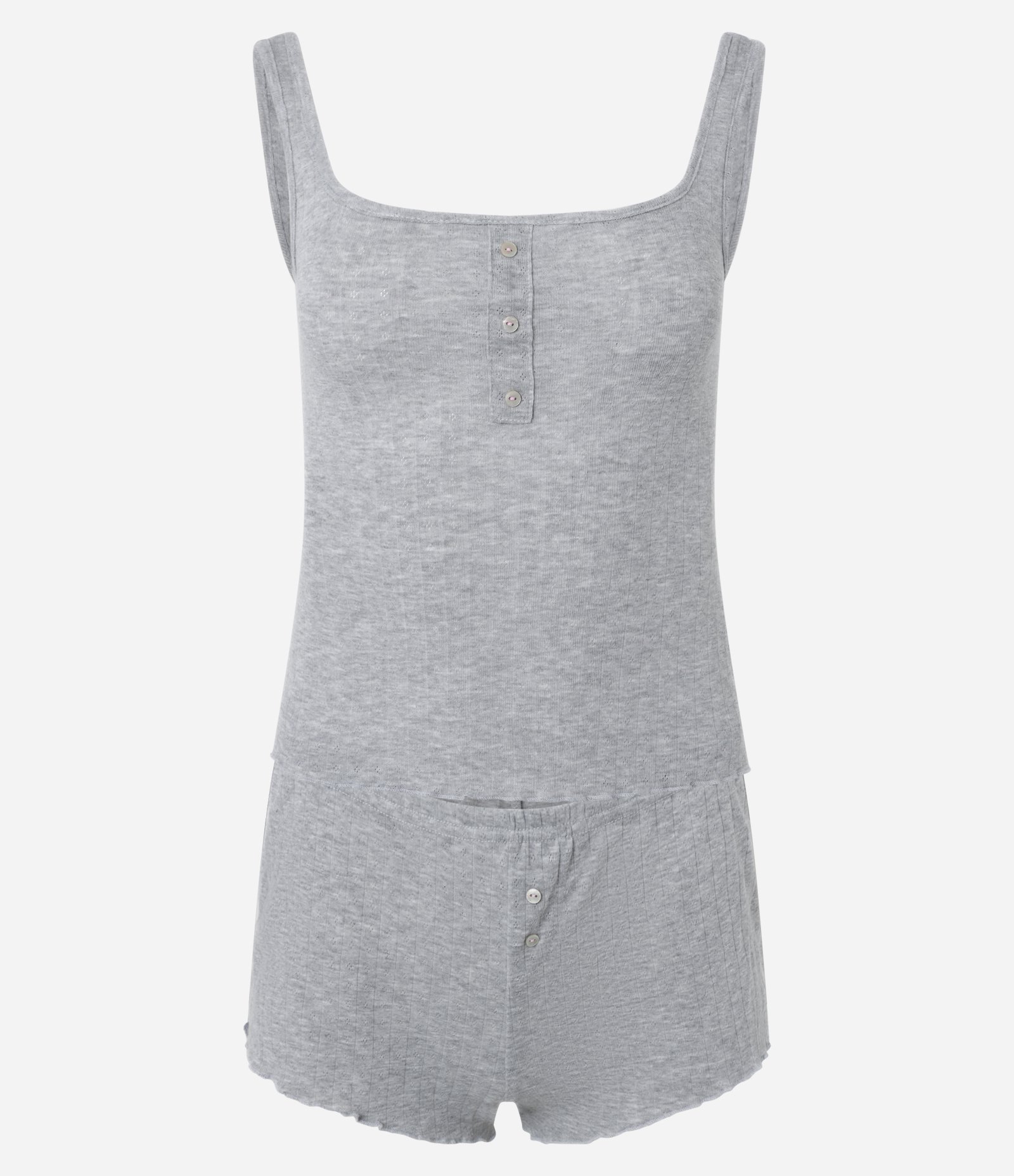 Pijama Short Doll com Algodão Texturizado e Barra Frufru Cinza 4