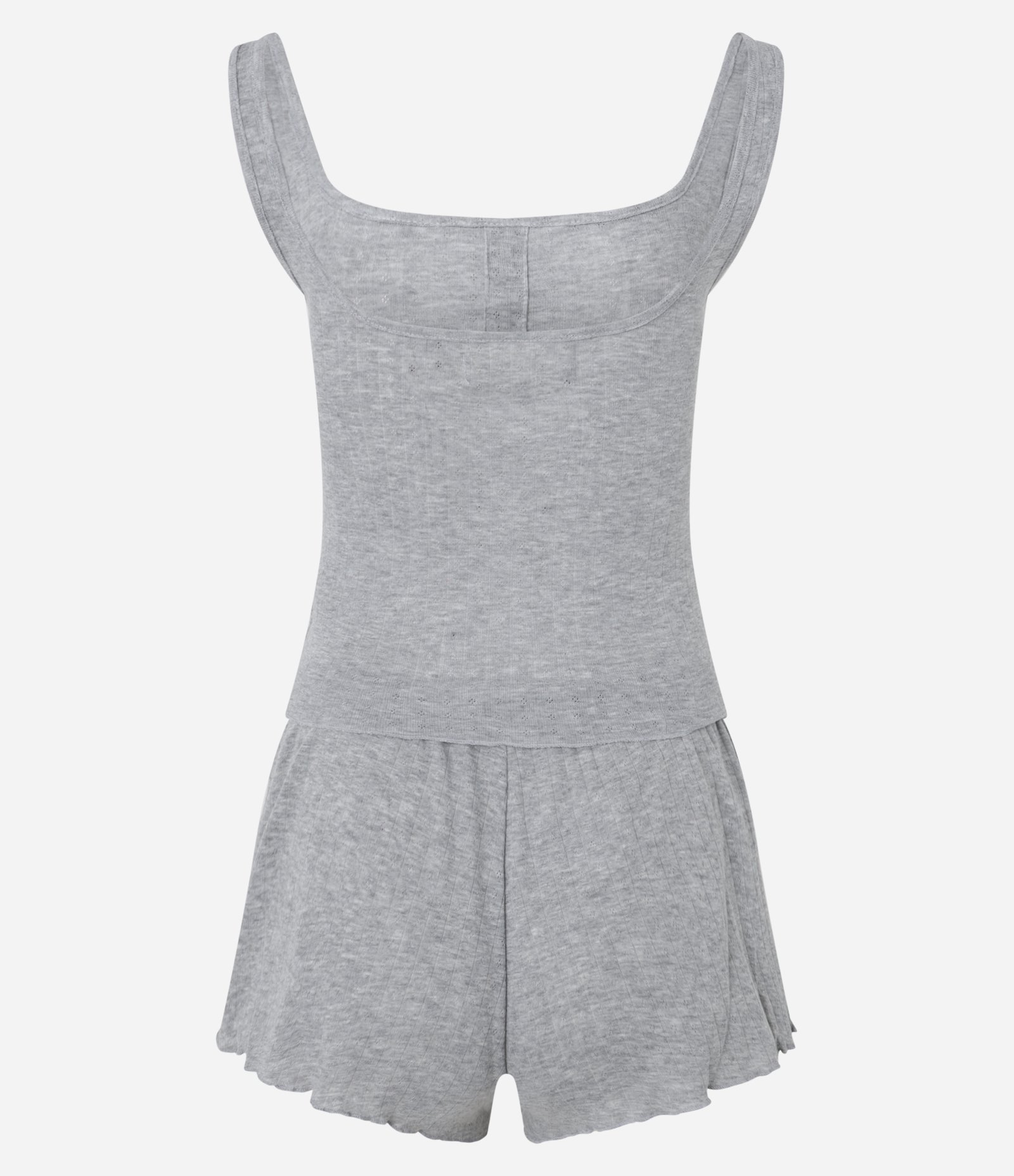 Pijama Short Doll com Algodão Texturizado e Barra Frufru Cinza 5