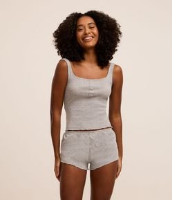 Pijama Short Doll com Algodão Texturizado e Barra Frufru