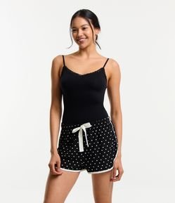 Short de Pijama com Amarração no Cós e Estampa Poá Coração