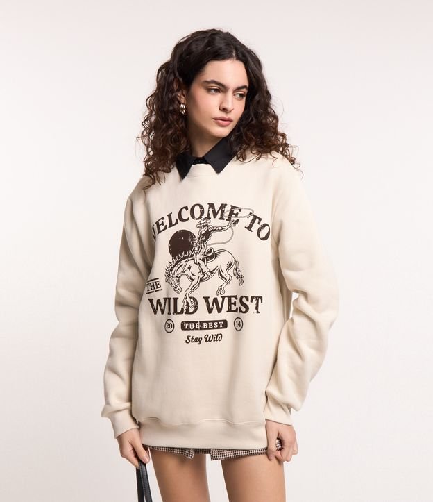 Blusão em Moletom com Forro Fleece e Estampa Cowboy