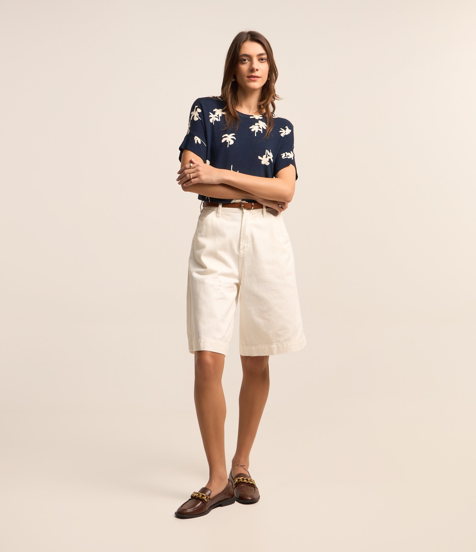 Blusa em Viscose com Estampa Coqueiros Azul Escuro 3