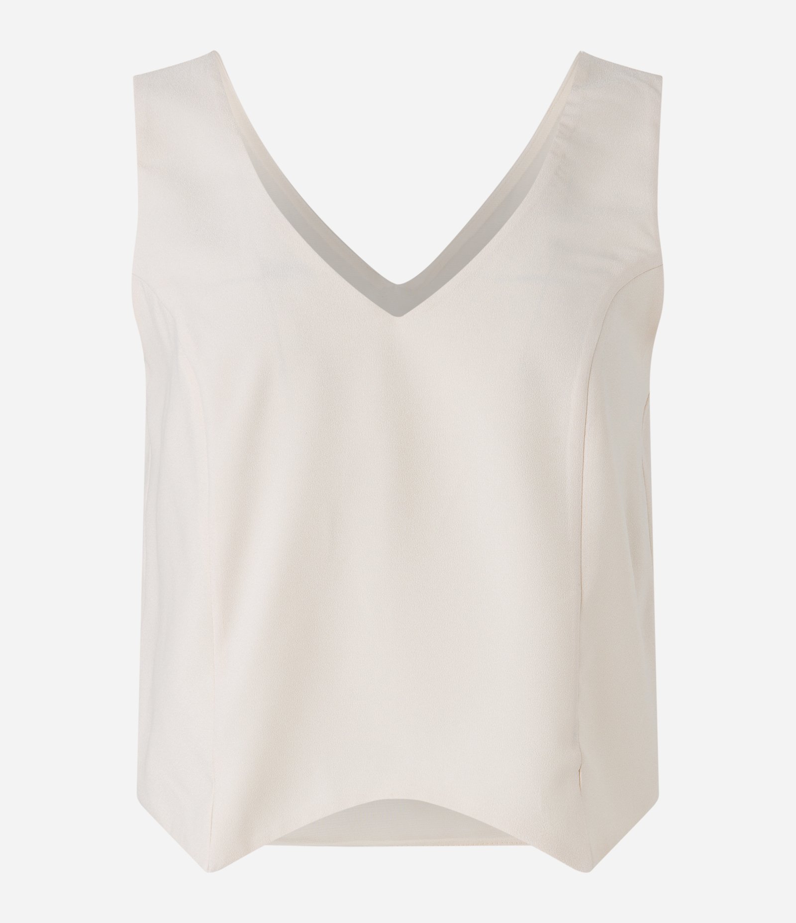 Blusa sem Manga em Crepe com Decote V e Pontas na Barra Off White 5