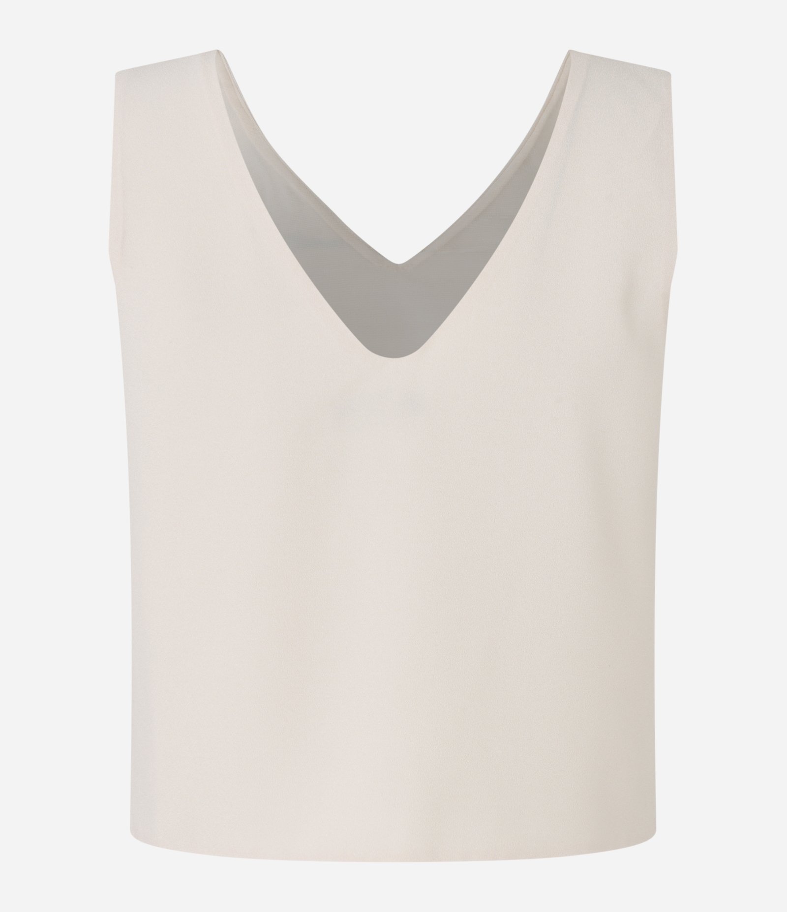 Blusa sem Manga em Crepe com Decote V e Pontas na Barra Off White 6