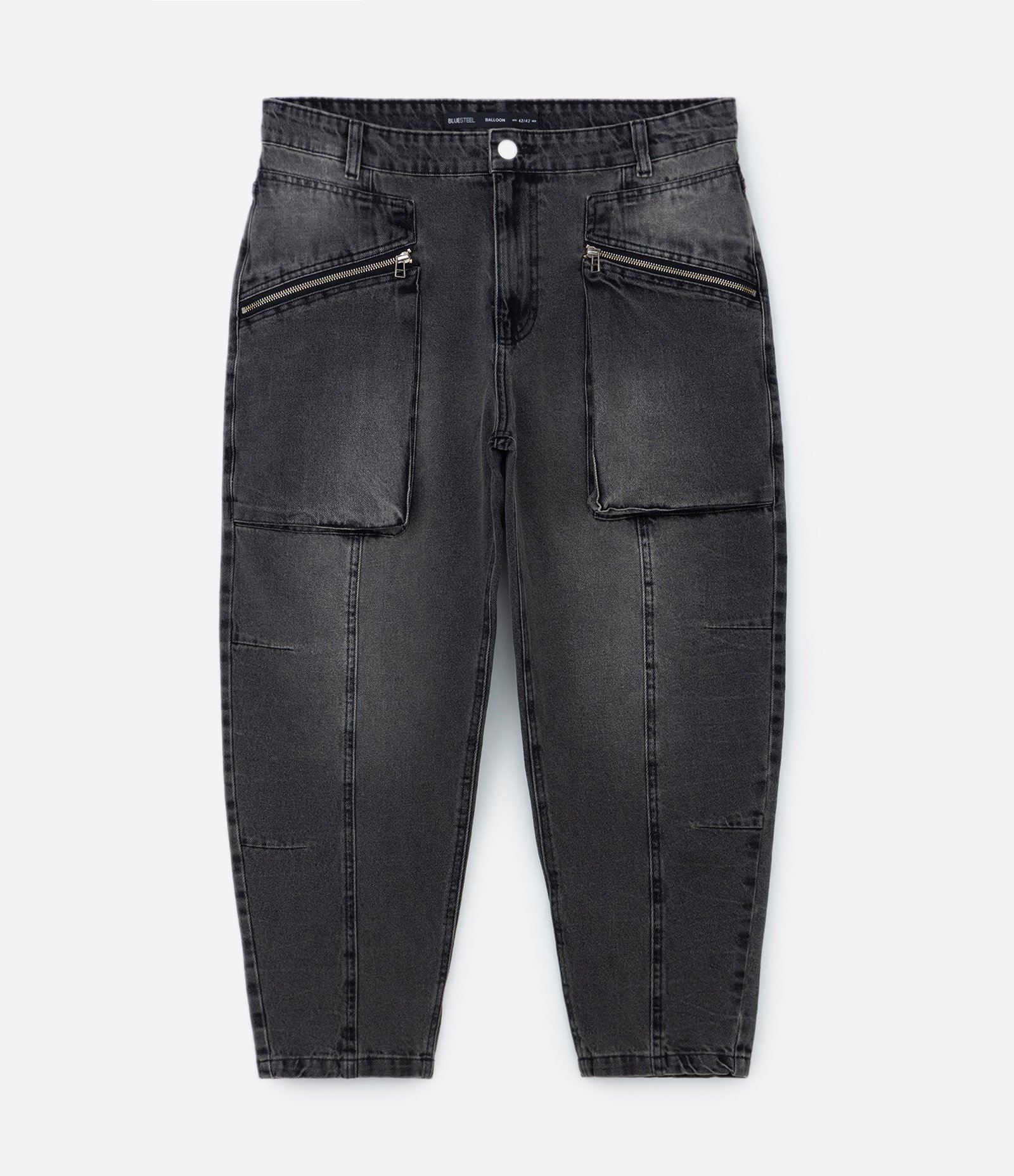 Calça Balloon em Jeans com Bolsos e Zíperes Frontais Preto 5