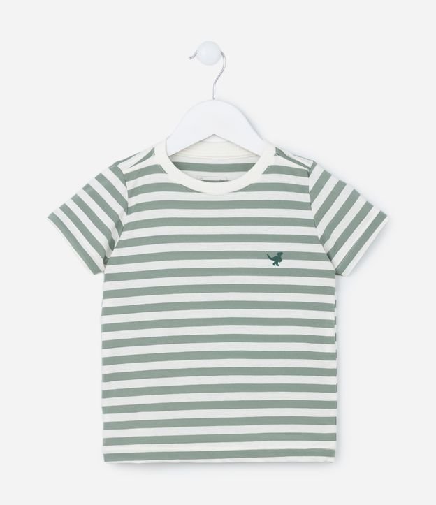 Camiseta Regular Infantil em Algodão Estampa Listras com Bordado - Tam 1 a 5 anos