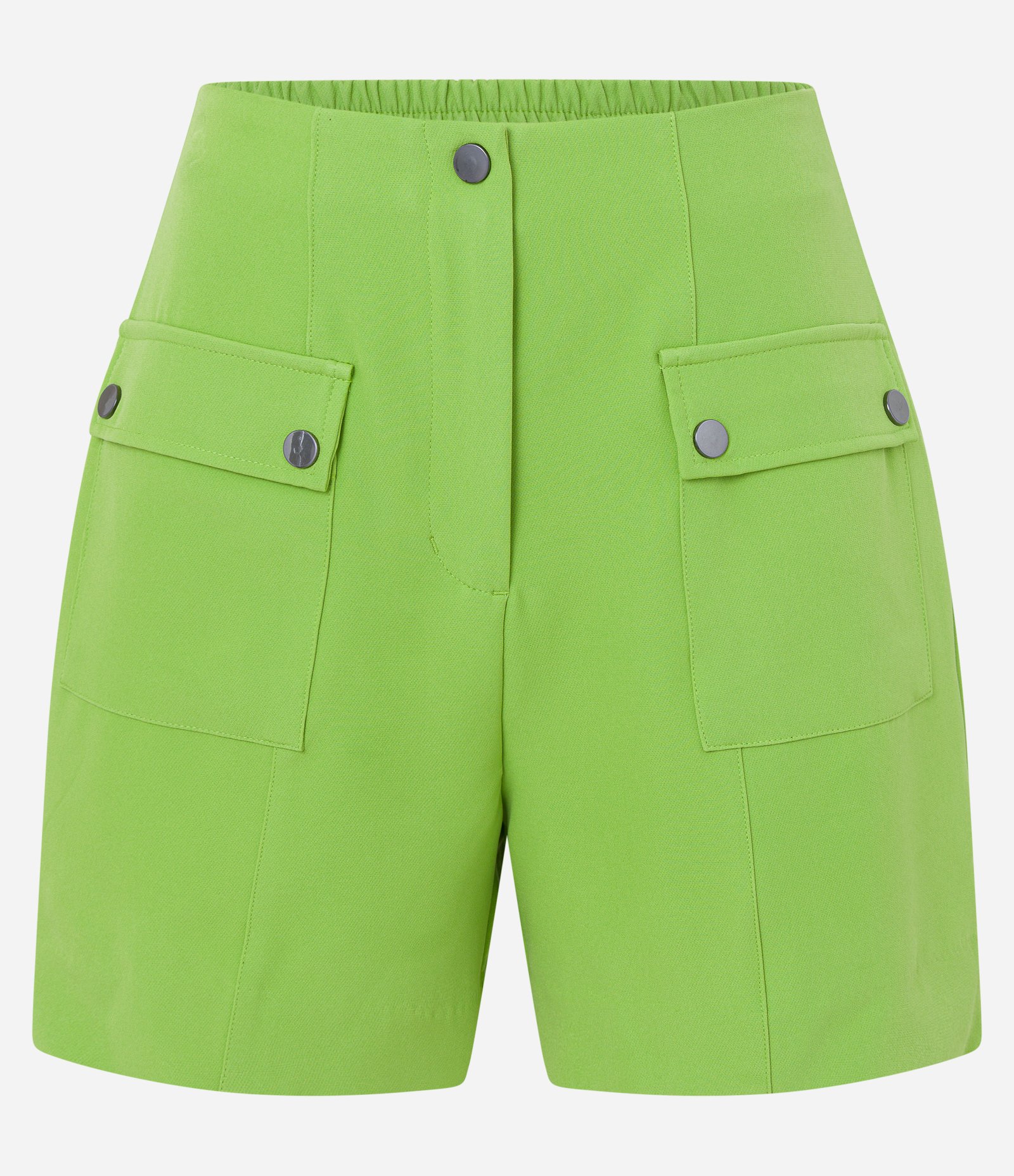Short Alfaiataria Liso com cós de elástico e bolsos frontais com botão Verde 5