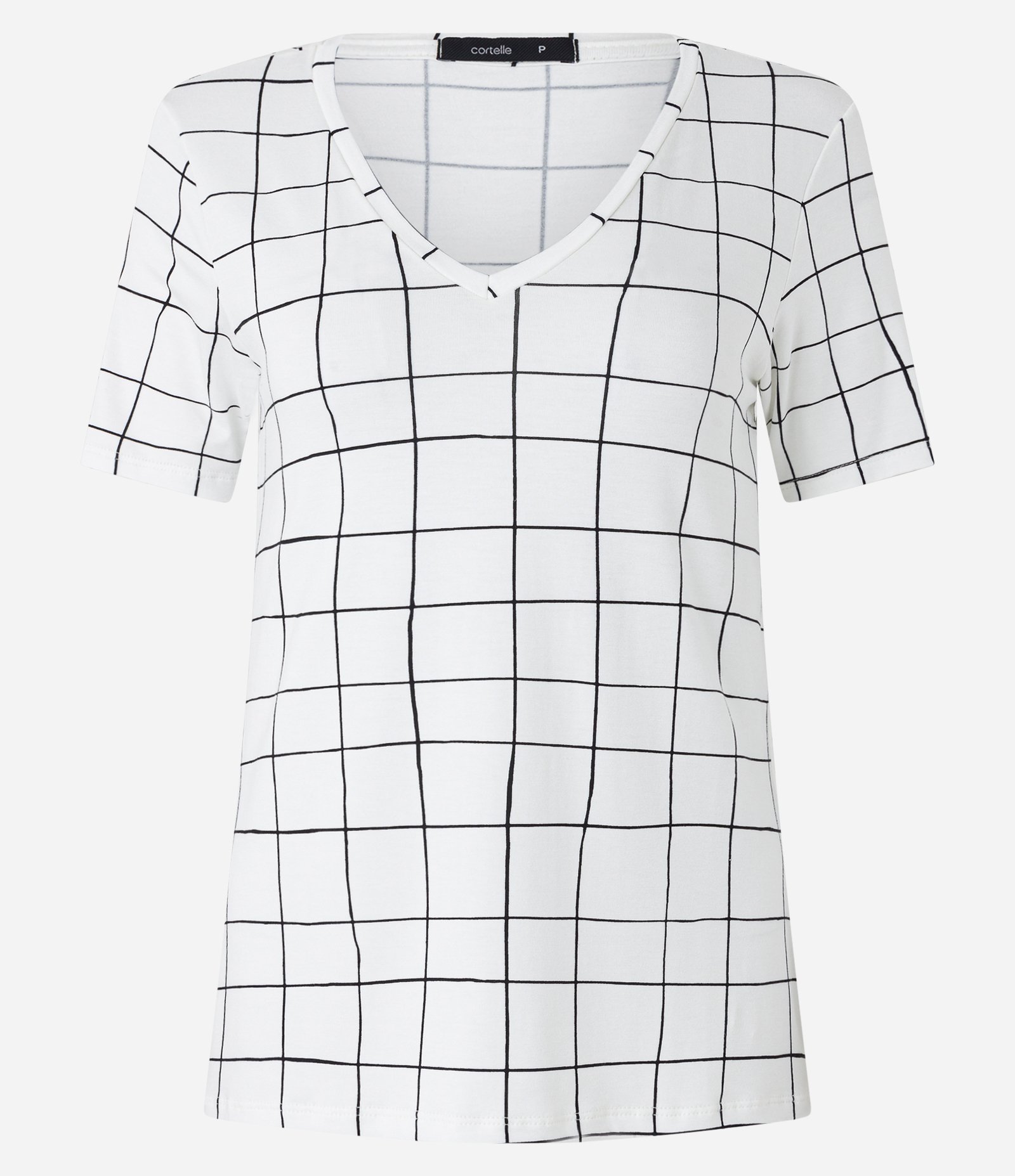Blusa em Viscose com Estampa Xadrez Grid Branco 4