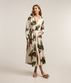 Vestido Chemise Midi em Viscolinho com Estampa Floral