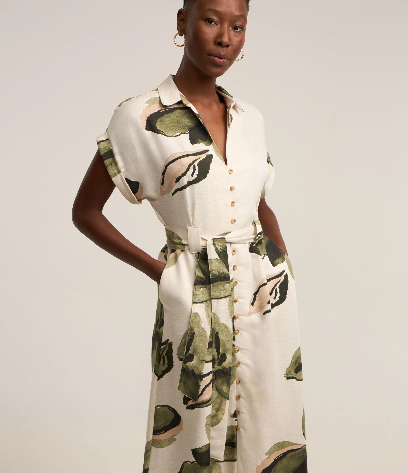 Vestido Chemise em Tricoline com Amarração e Estampa Floral Off White 2