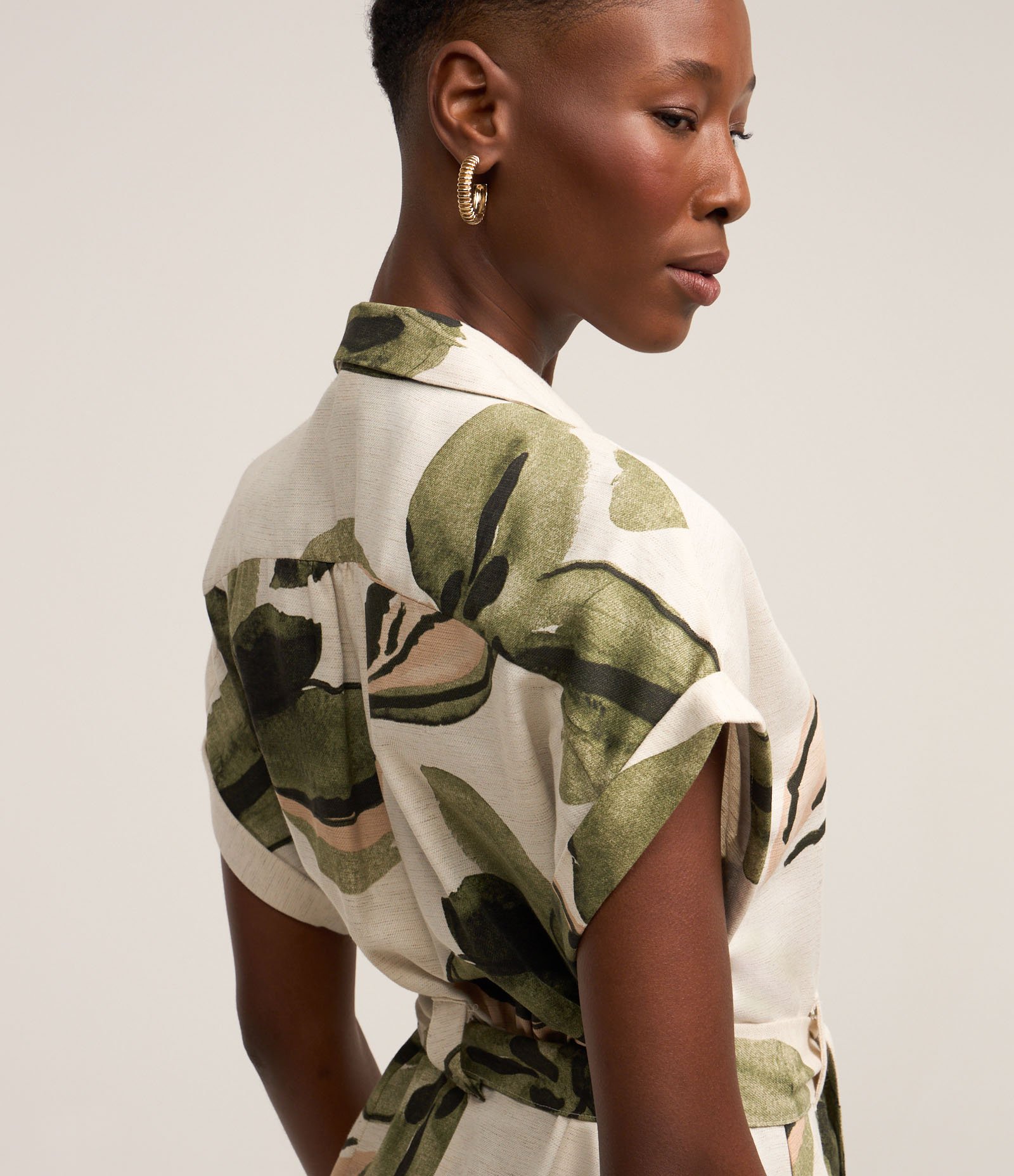 Vestido Chemise em Tricoline com Amarração e Estampa Floral Off White 4