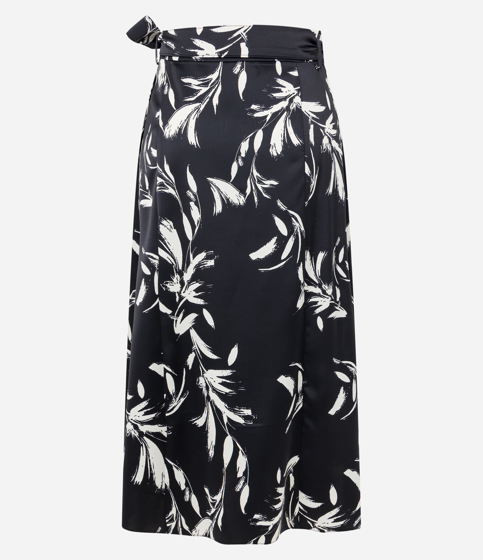 Saia Midi em Tecido Acetinado com Amarração e Estampa Floral Preto 6