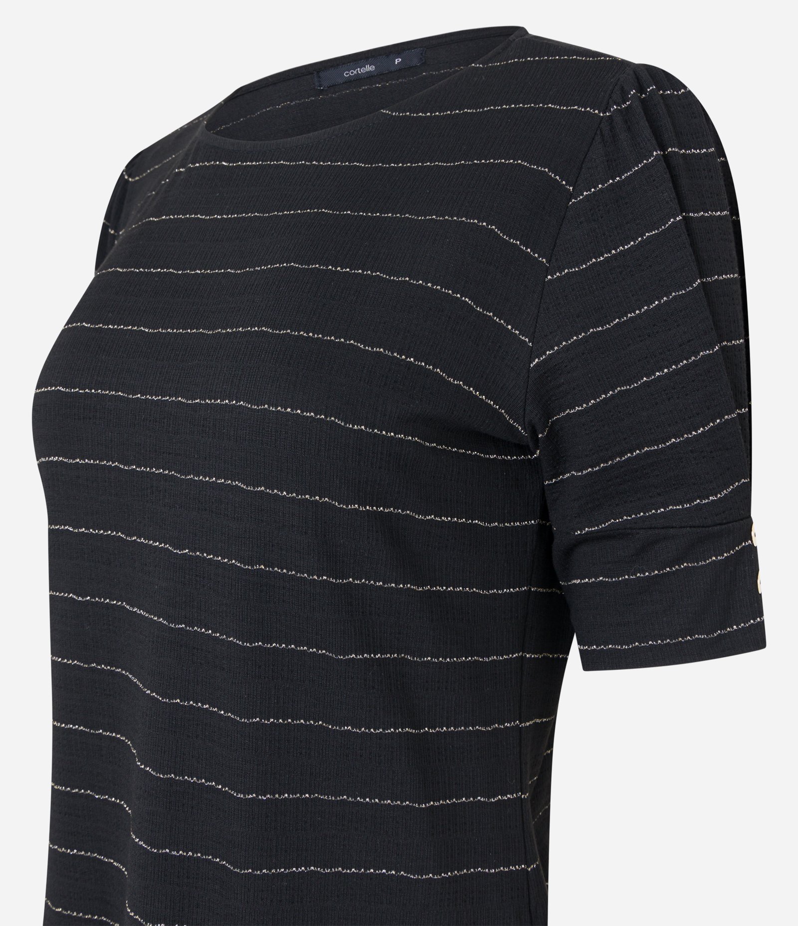 Blusa em Viscose com Estampa Listrada em Fio Metalizado Preto 7