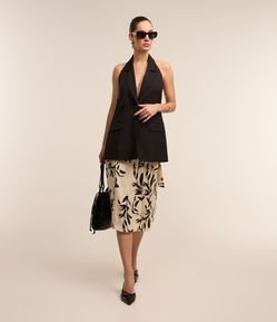 Saia Midi em Tecido Acetinado com Amarração no Cós