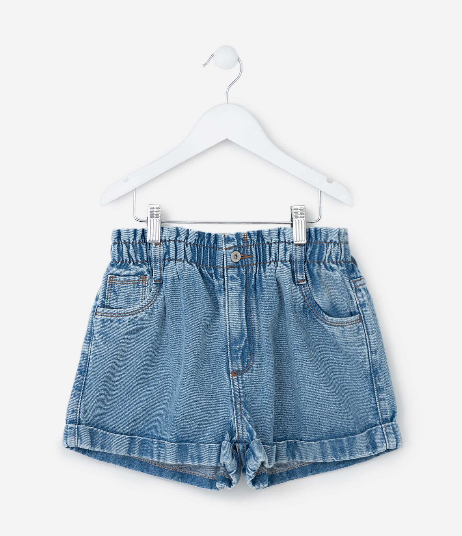 Short Clochard Infantil em Jeans com Barra Dobrada - Tam 5 a 14 Anos Azul 1