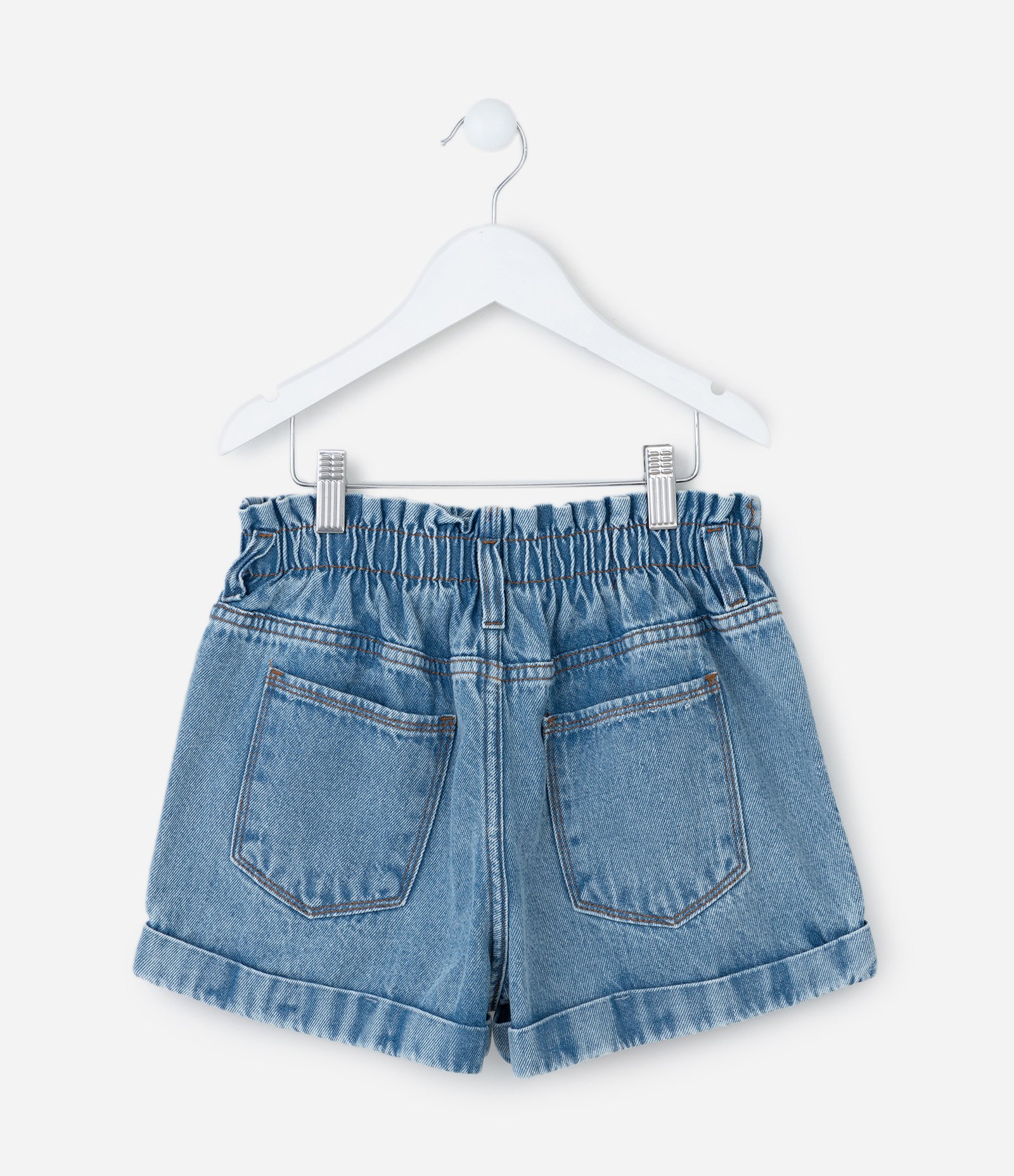 Short Clochard Infantil em Jeans com Barra Dobrada - Tam 5 a 14 Anos Azul 2