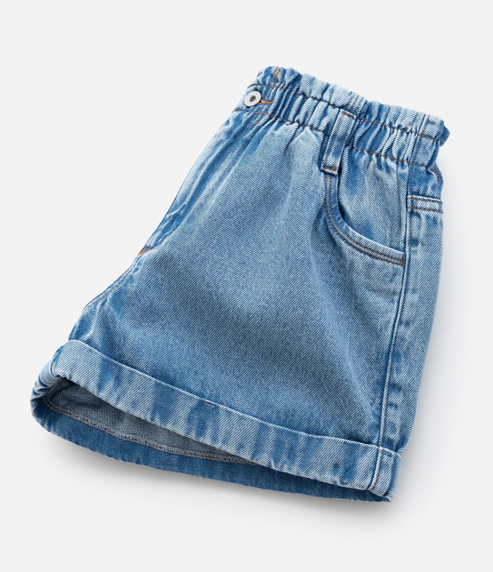 Short Clochard Infantil em Jeans com Barra Dobrada - Tam 5 a 14 Anos Azul 4