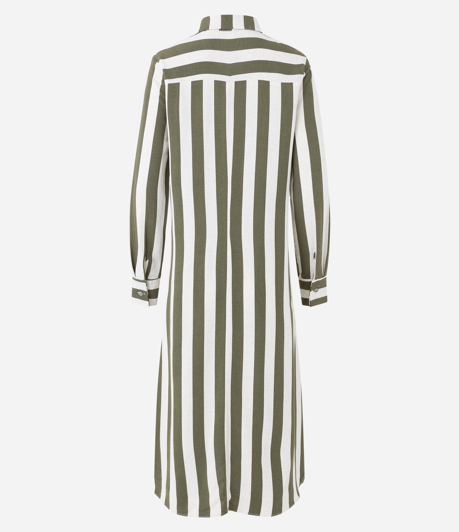 Vestido Chemise Alongado em Viscolinho com Estampa Listras Verde Oliva 7