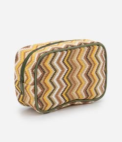 Nécessaire Tijolo Retangular com Efeito Palha e Estampa Ondulada