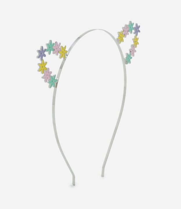 Tiara de Cabelo Infantil com Orelhinhas e Flores - Tam U