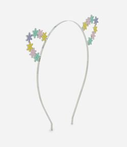 Tiara de Cabelo Infantil com Orelhinhas e Flores - Tam U