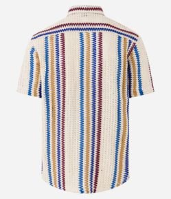 Camisa em Crochê Rustico com Textura e Listras Contrastantes