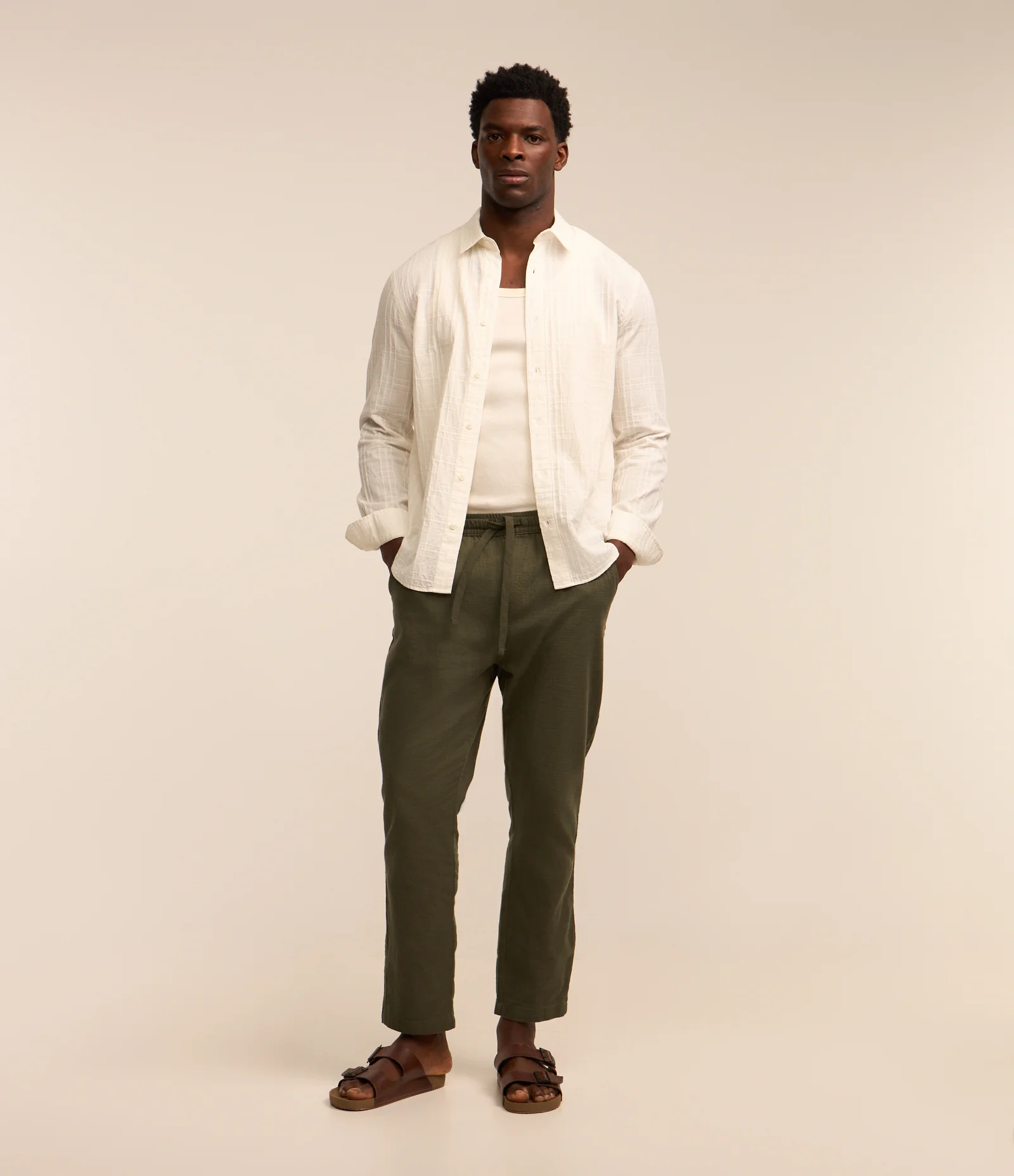 Camisa em Algodão com Textura Xadrez Branco 2