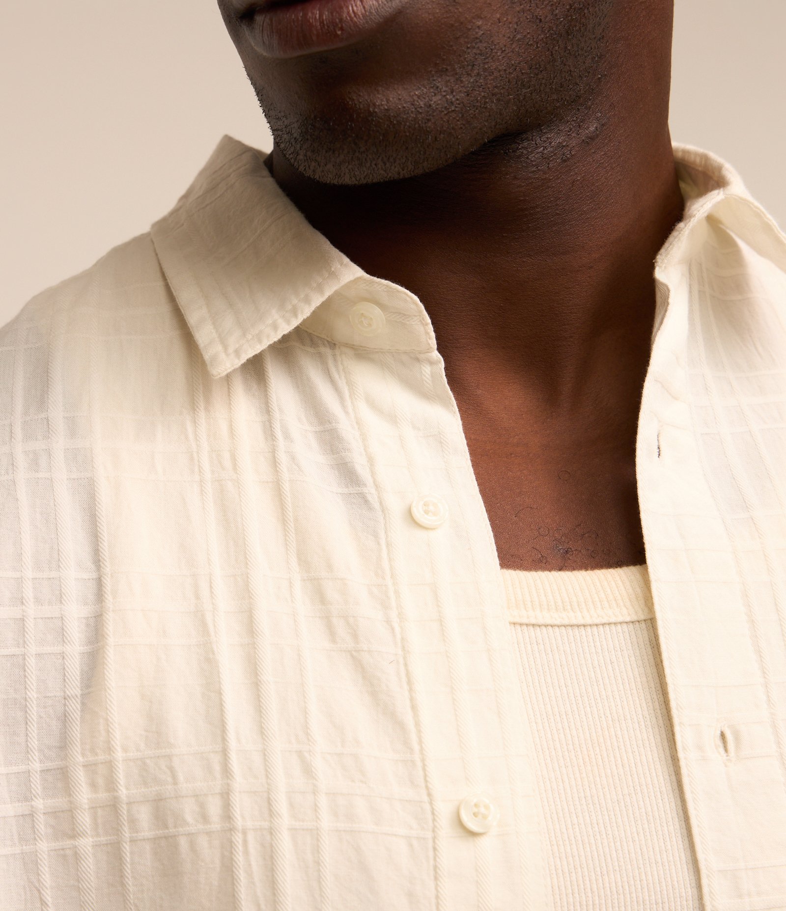 Camisa em Algodão com Textura Xadrez Branco 3