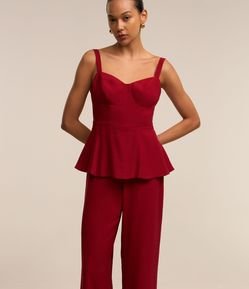Macacão Alfaiatado em Viscose com Peplum e Ziper nas Costas
