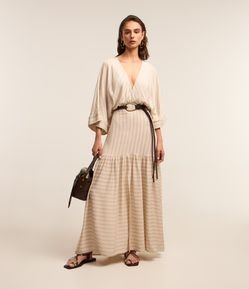 Vestido Midi em Viscolinho com Estampa Listras em Fio Tinto