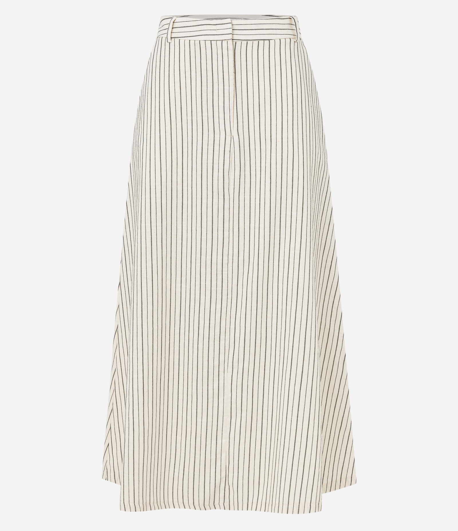 Saia Midi em Tricoline com Passantes no Cós e Estampa Listras em Fio Tinto Off White 5