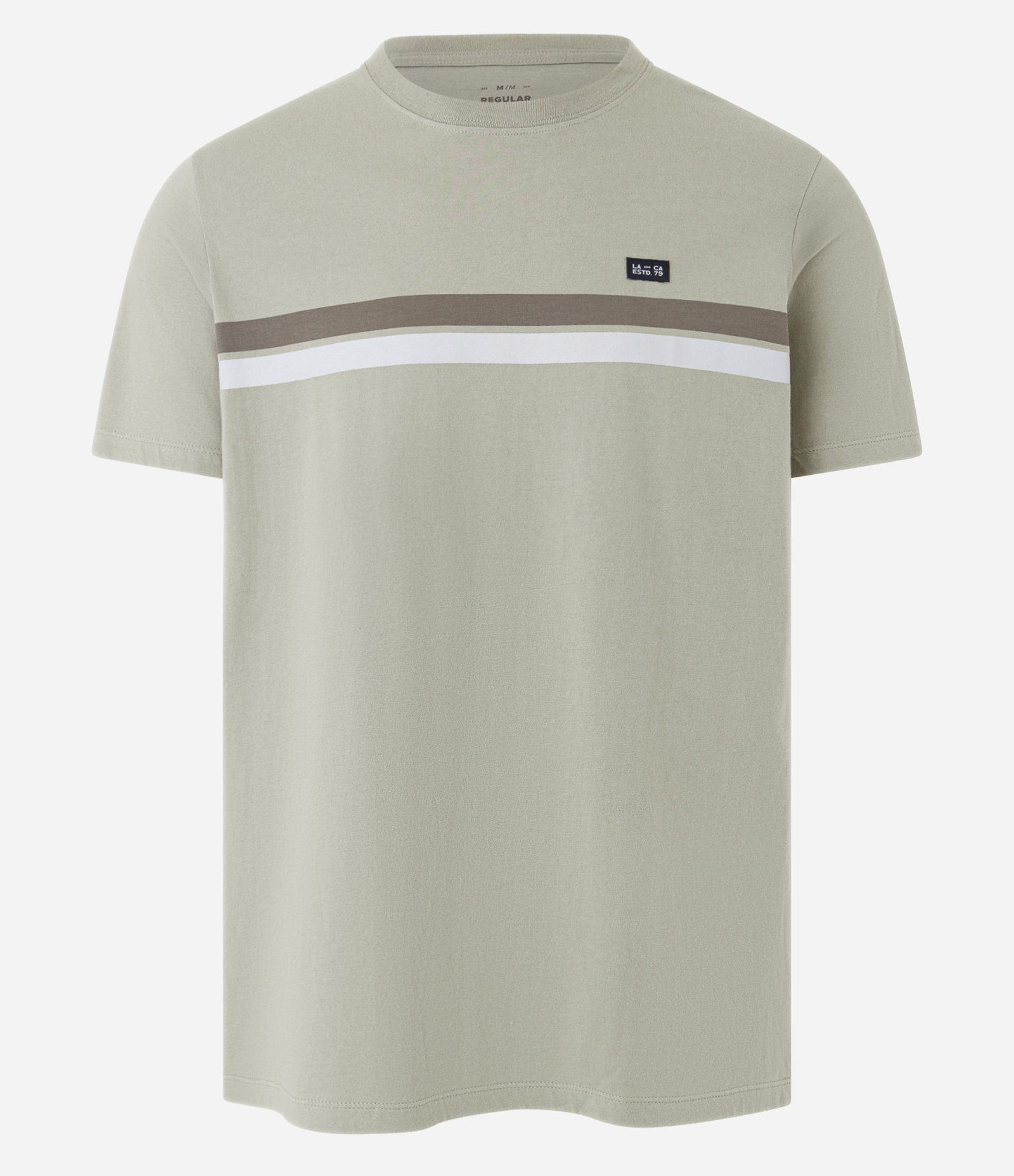 Camiseta Regular em Algodão com Estampa de Listras e Etiqueta Frontal Cinza 4