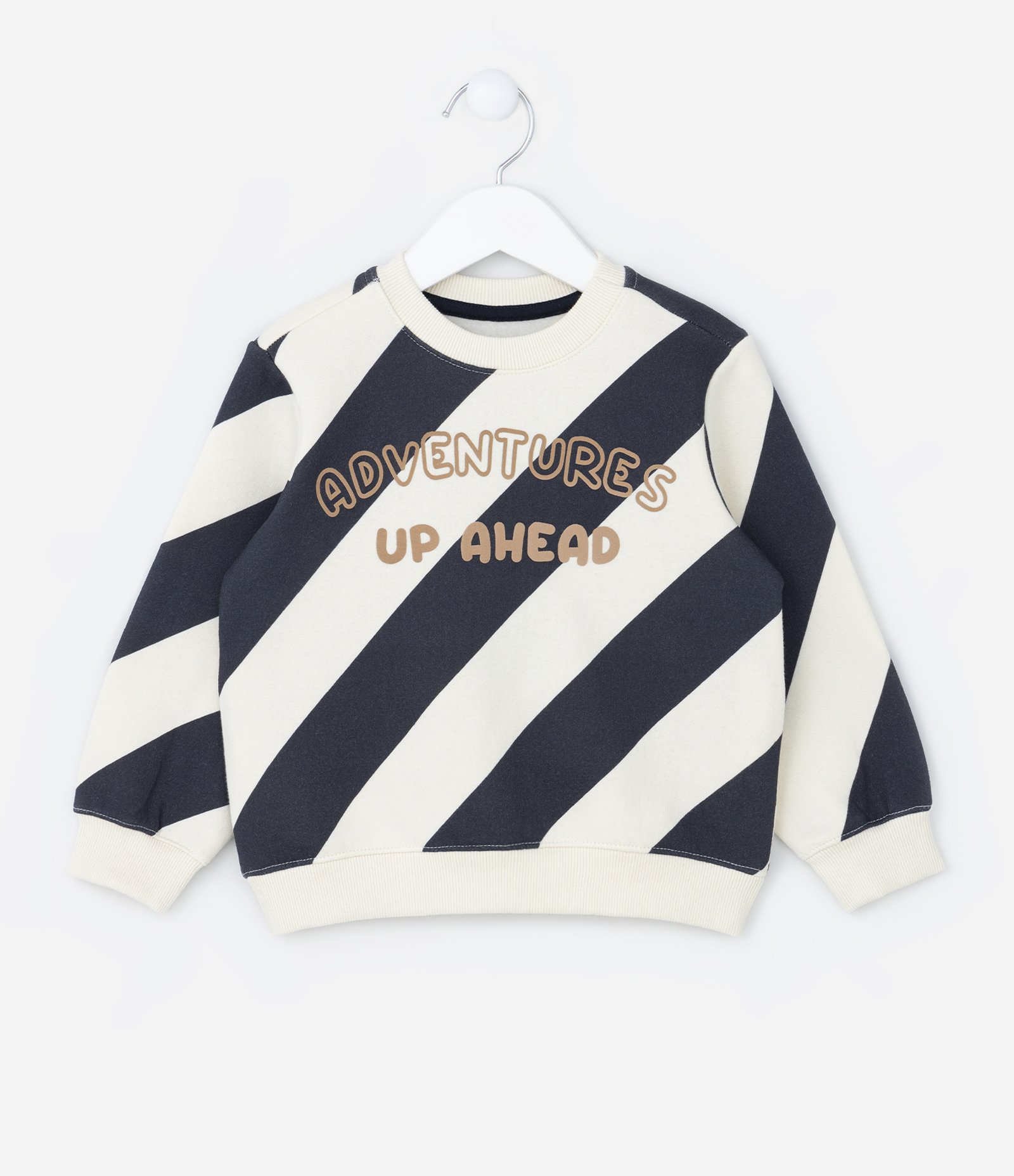 Blusão Infantil em Moletom Quentinho com Estampa Listras - 1 a 5 Anos Bege/Preto 1