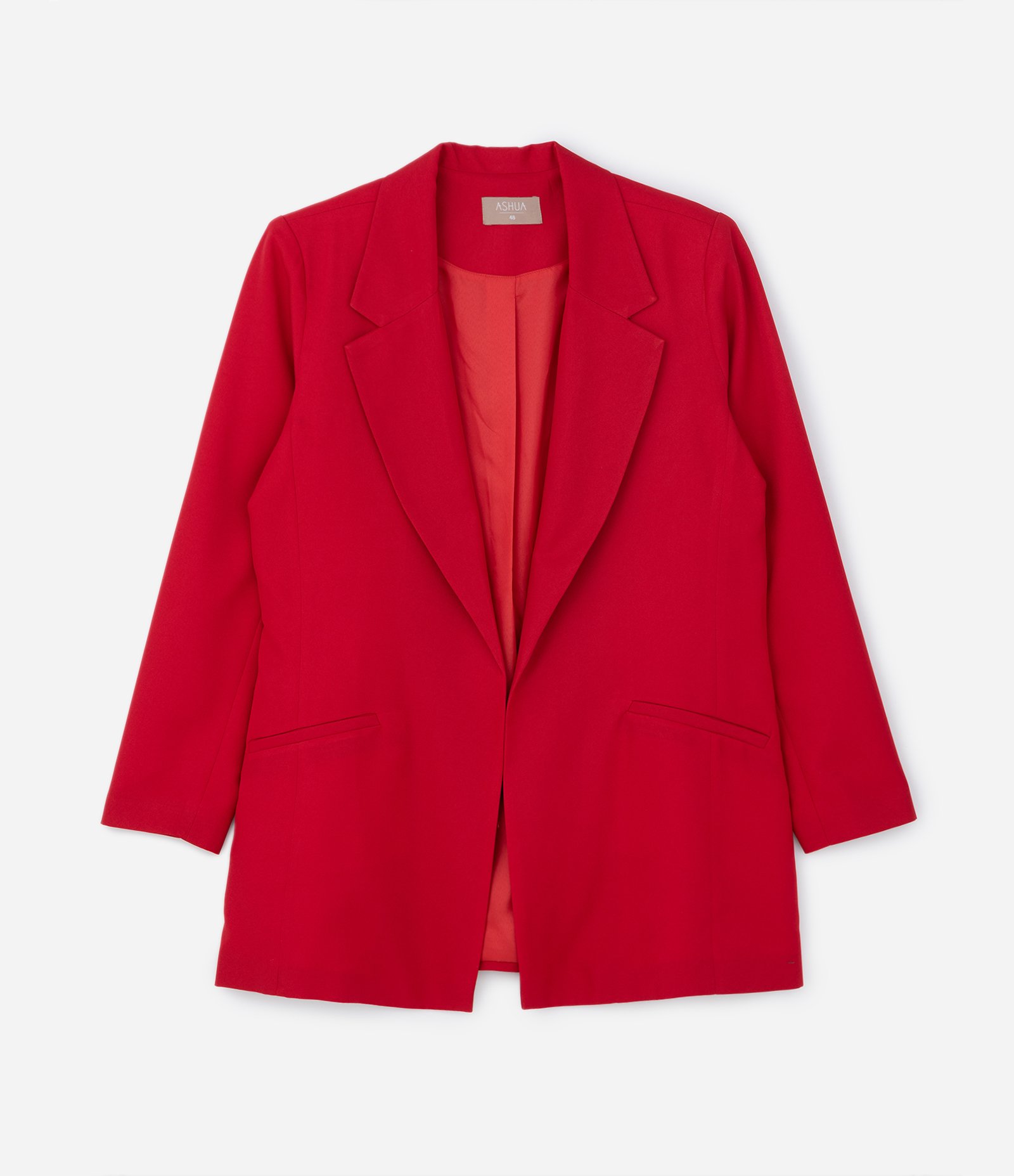 Blazer Alongado Alfaiataria sem Fechamento Curve & Plus Size Vermelho 5