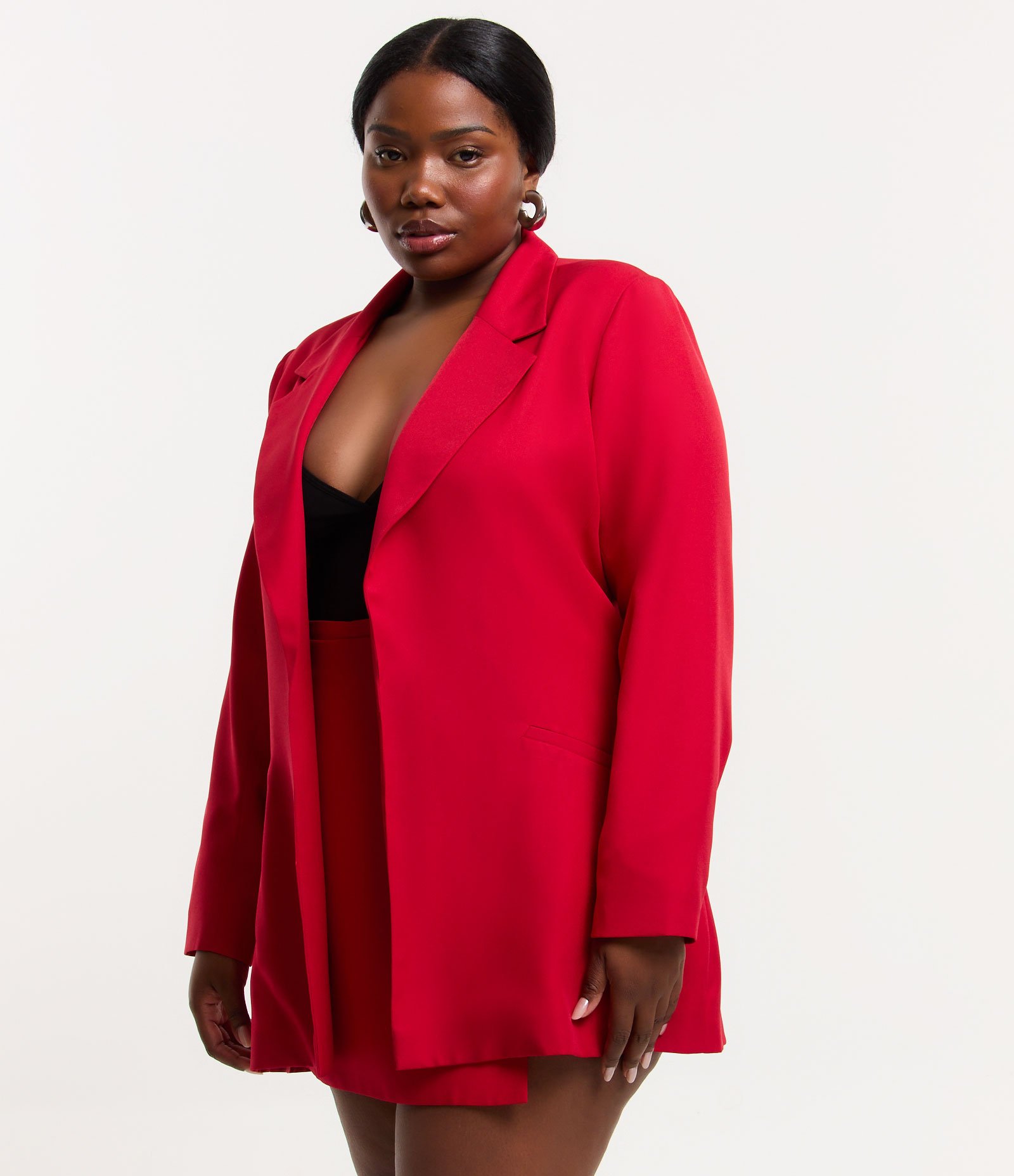 Blazer Alongado Alfaiataria sem Fechamento Curve & Plus Size Vermelho 1