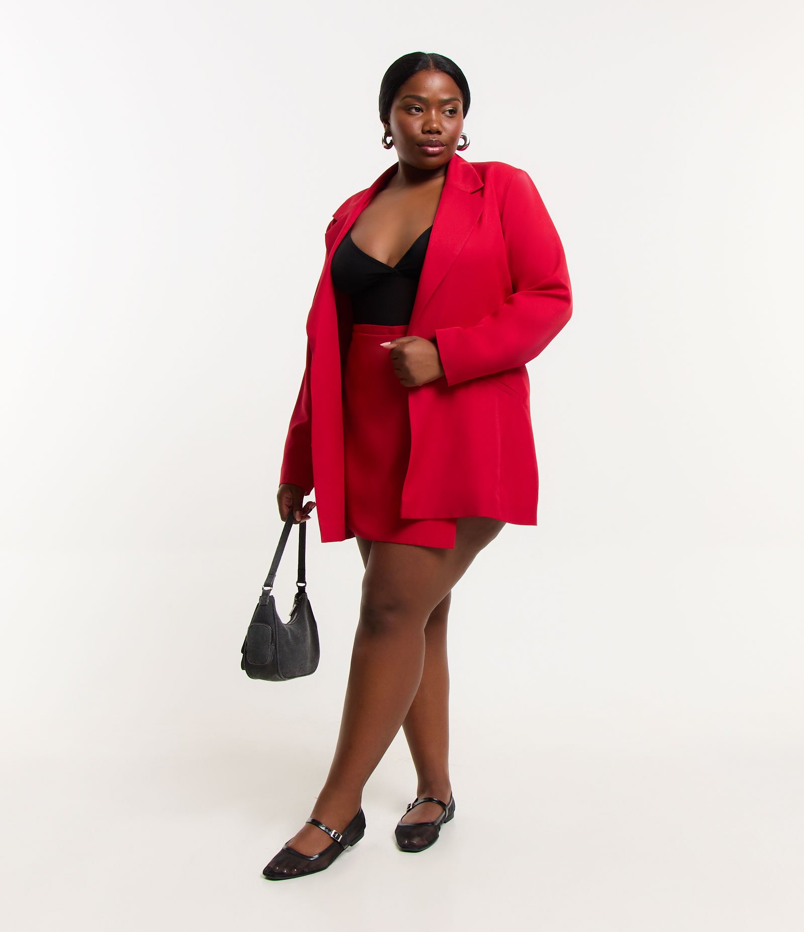 Blazer Alongado Alfaiataria sem Fechamento Curve & Plus Size Vermelho 2