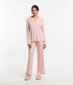 Pijama Americano Longo com Viés Contrastante