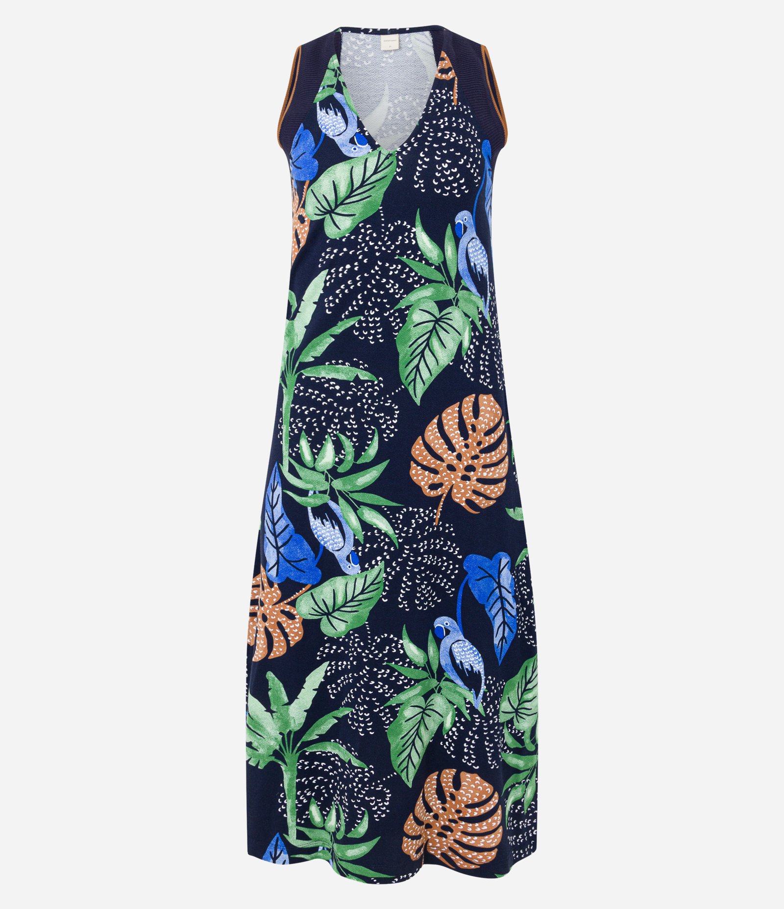 Vestido Midi em Malha Viscose com Estampa Folhagens Azul Escuro 6