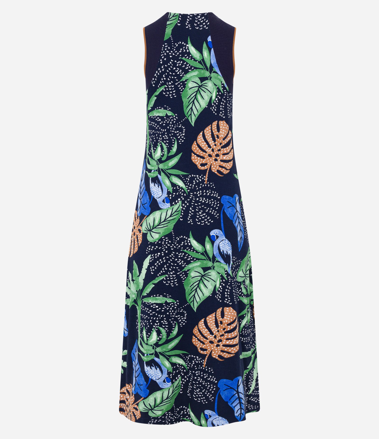 Vestido Midi em Malha Viscose com Estampa Folhagens Azul Escuro 7
