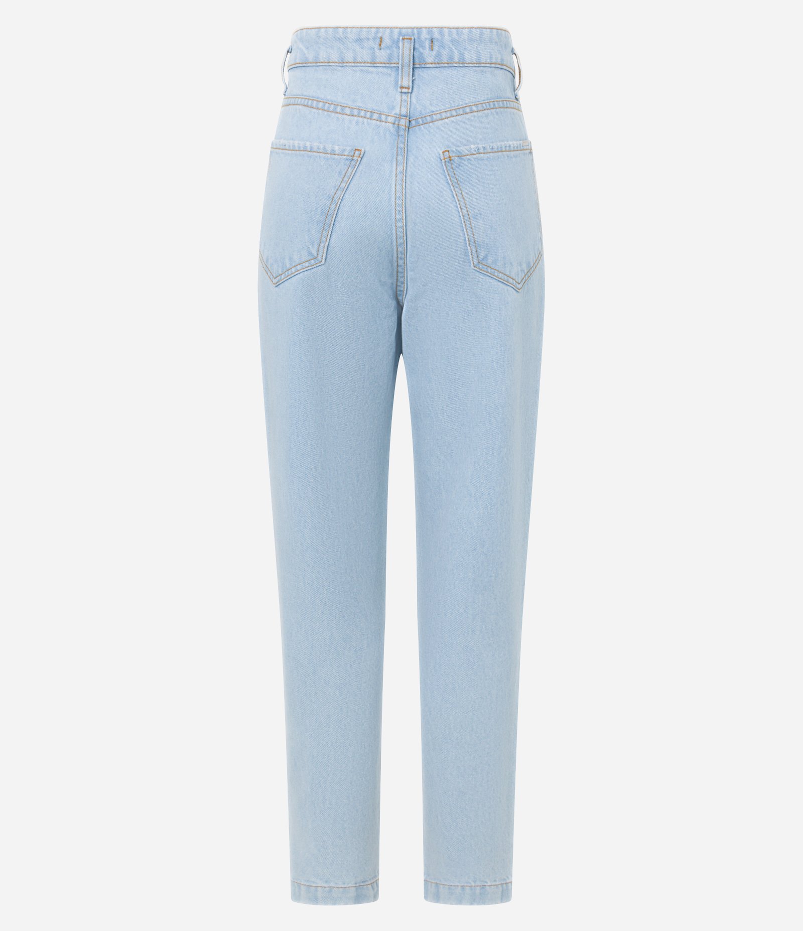 Calça Mom Cintura Alta em Jeans com Costura Aparente Azul 7